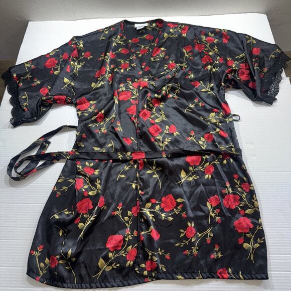 Fashion Bug Sleepwear Black Floral Sexy Robe Plus Size XL - Picture 1 of 8